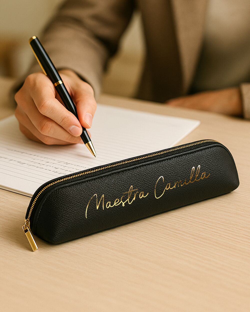 Astuccio Portapenne in Ecopelle Personalizzato con Nome in Corsivo - Idea Regalo Maestre, Fine Anno Scolastico - immagine 3