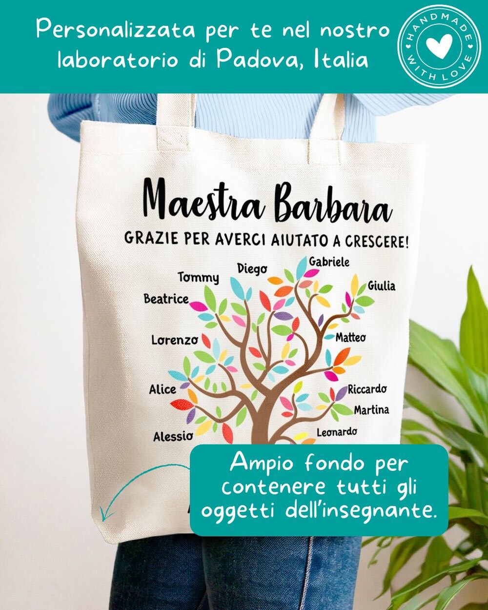 Borsa Personalizzabile per la Maestra con Albero e Nomi Alunni - Idea Regalo Maestre, Fine Anno Scolastico - immagine 6