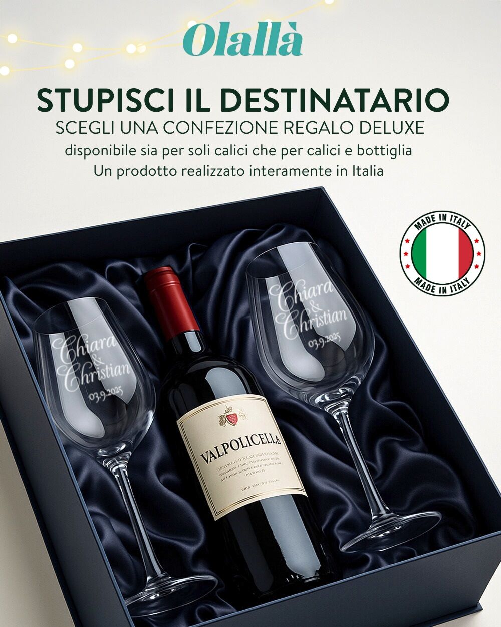 Coppia di Calici, Set 2 Calici da Vino Personalizzati con Nomi e Data in Corsivo - Idea Regalo per Anniversario, Matrimonio - immagine 6