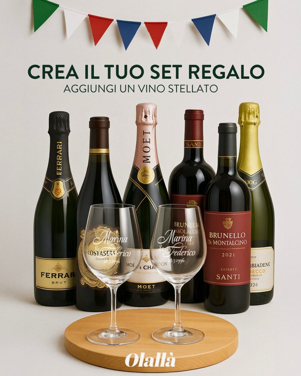 Coppia di Calici, Set 2 Calici da Vino Personalizzati con Nomi e Data in Corsivo - Idea Regalo per Anniversario, Matrimonio - immagine 5