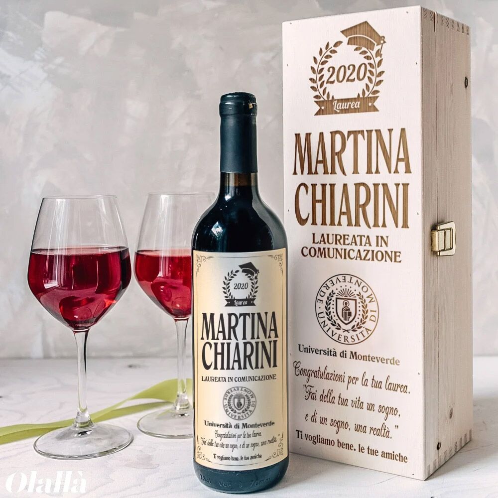 Cassettina Porta Vino in Legno Incisa Idea Regalo Laurea - immagine 2