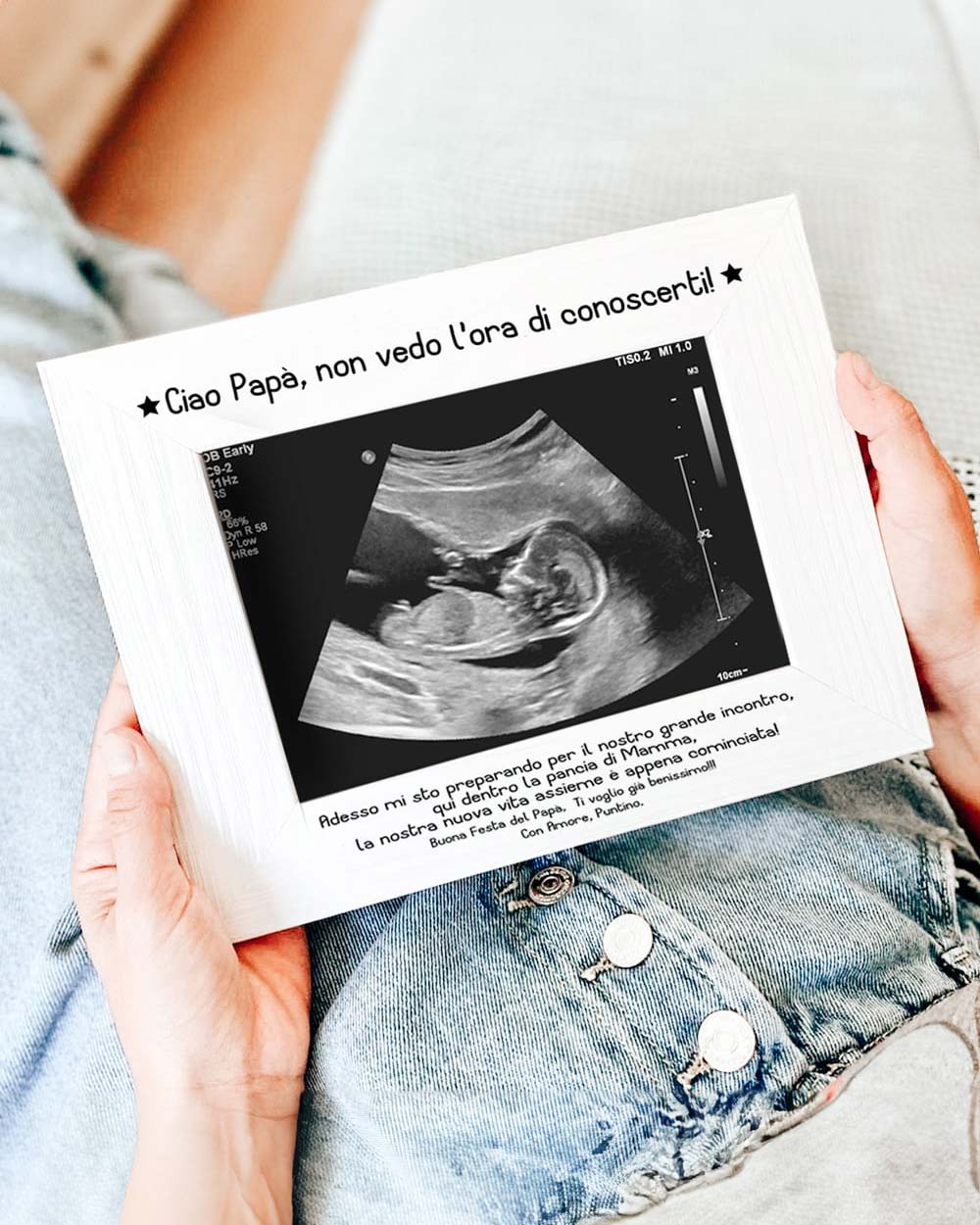 Cornice in Legno Personalizzata "Ciao Papà, non vedo l'ora di conoscerti!"