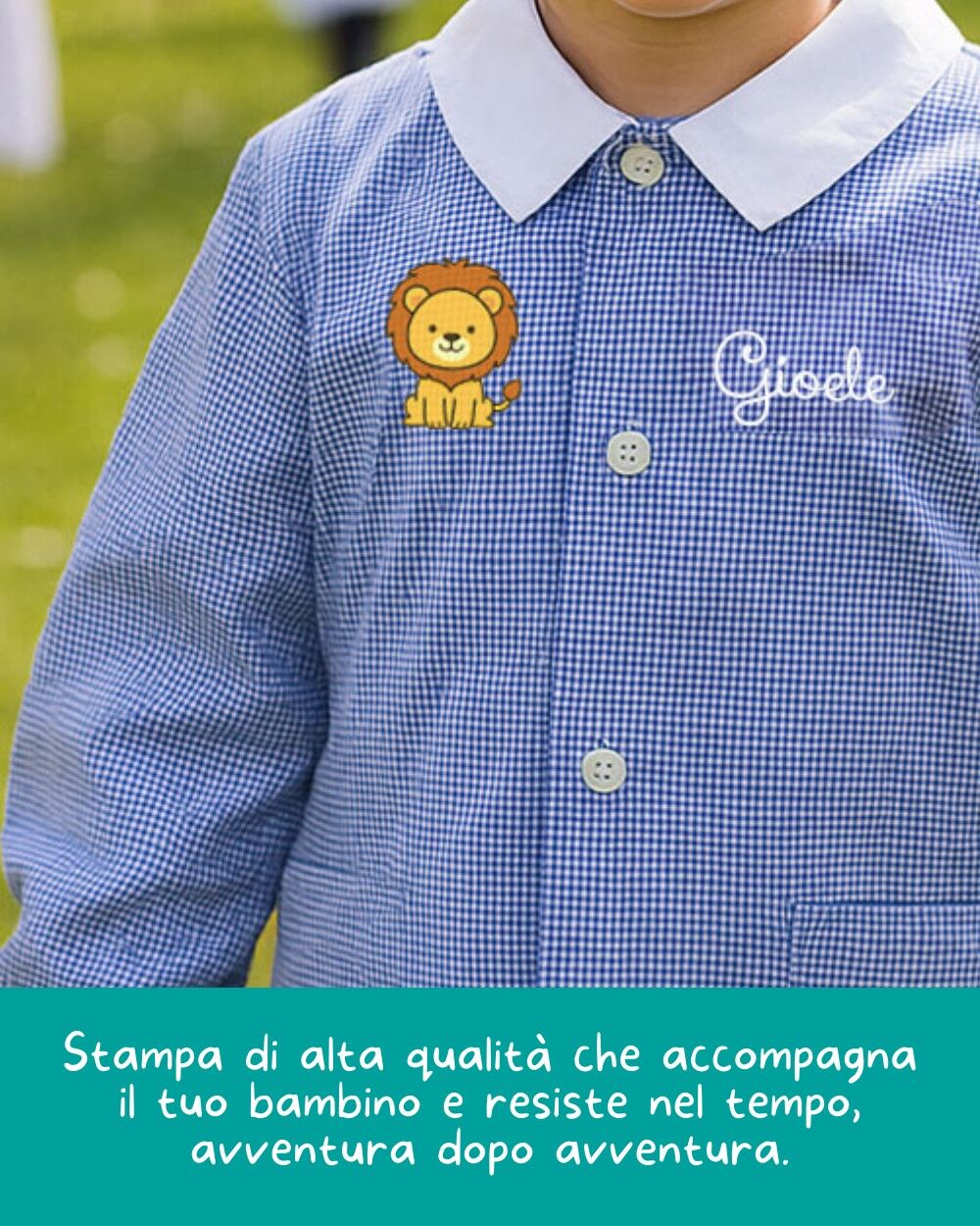 Grembiule Siggi Blu a Quadretti per Asilo e Scuola dell’Infanzia Personalizzato con Nome e Personaggio – Idea Grembiule per Bambino, Back to School - immagine 8