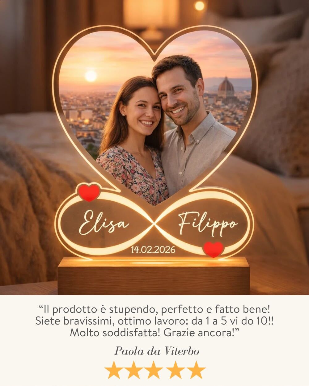 Lampada Personalizzata con Foto, a Forma di Cuore con Simbolo dell'Infinito, con Nomi e Data - Idea Regalo San Valentino, Anniversario - immagine 9