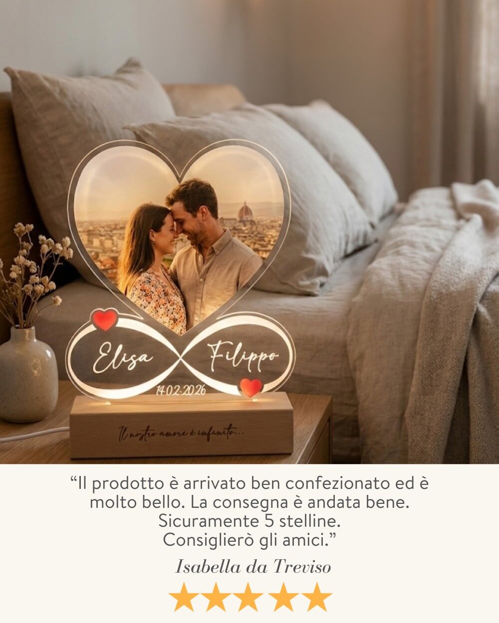 Lampada Personalizzata con Foto, a Forma di Cuore con Simbolo dell'Infinito, con Nomi e Data - Idea Regalo San Valentino, Anniversario - immagine 10