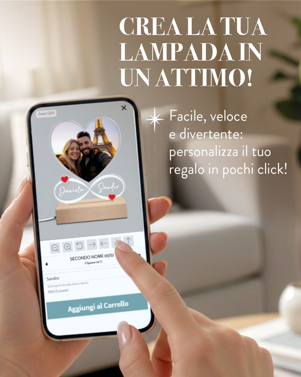 Lampada Personalizzata con Foto, a Forma di Cuore con Simbolo dell'Infinito, con Nomi e Data - Idea Regalo San Valentino, Anniversario - immagine 4