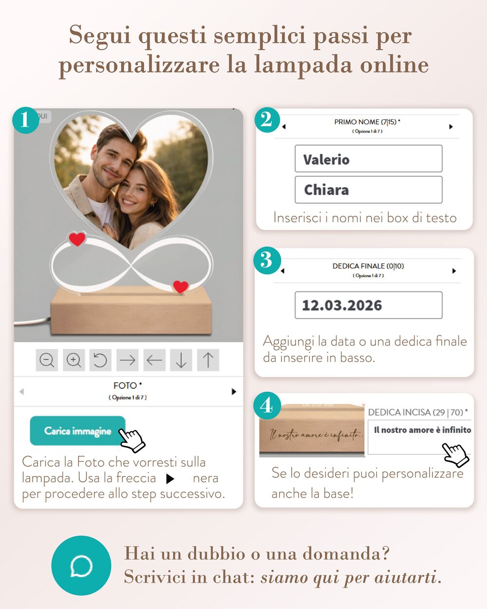 Lampada Personalizzata con Foto, a Forma di Cuore con Simbolo dell'Infinito, con Nomi e Data - Idea Regalo San Valentino, Anniversario - immagine 14