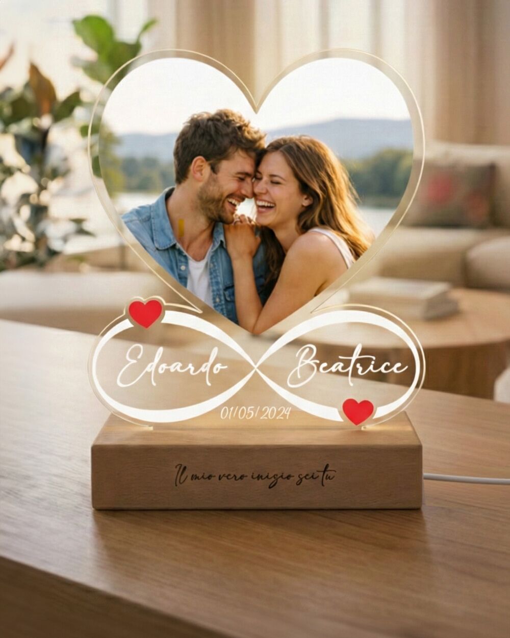 Lampada Personalizzata con Foto, a Forma di Cuore con Simbolo dell'Infinito, con Nomi e Data - Idea Regalo San Valentino, Anniversario - immagine 17