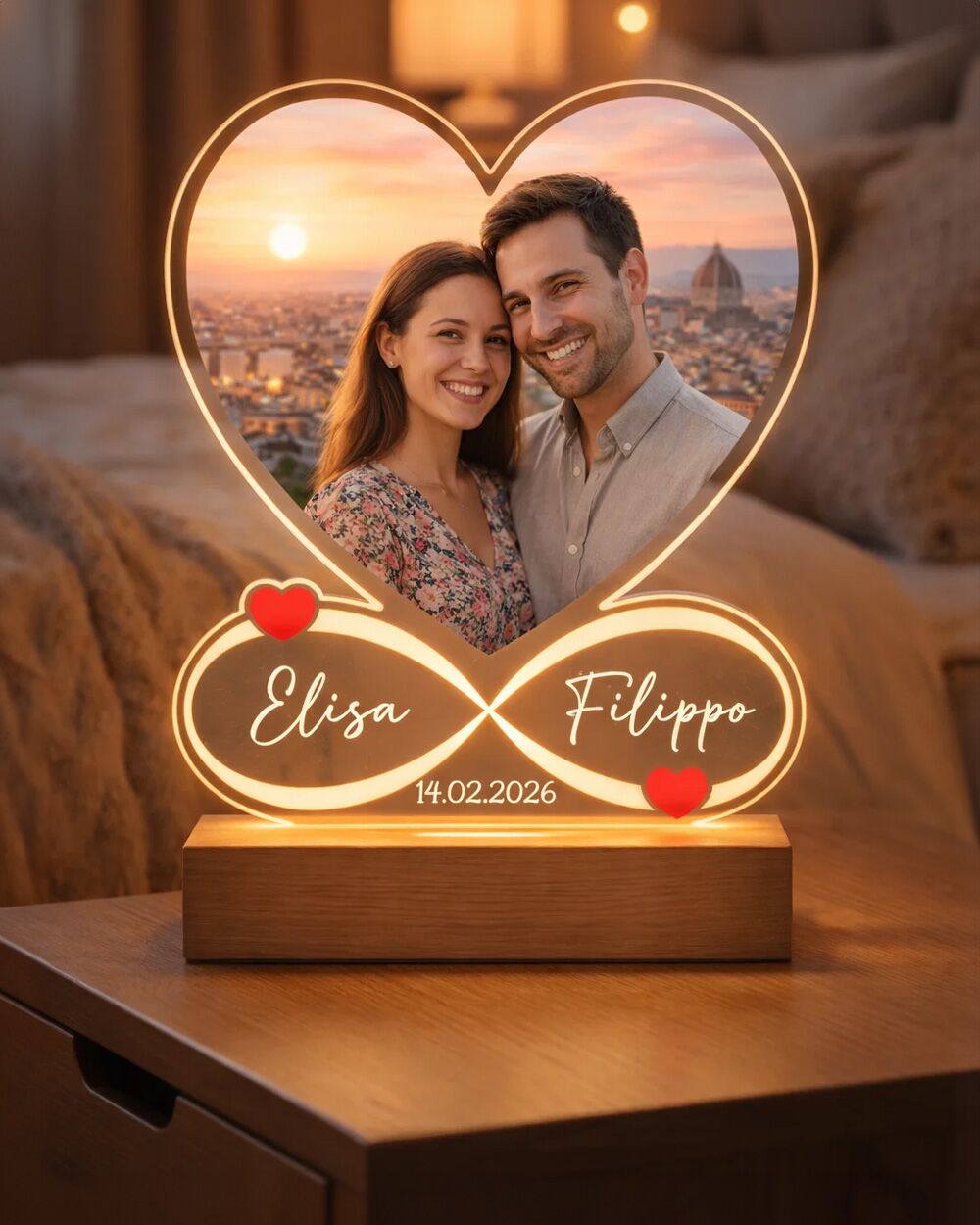 Lampada Personalizzata con Foto, a Forma di Cuore con Simbolo dell'Infinito, con Nomi e Data - Idea Regalo San Valentino, Anniversario - immagine 19
