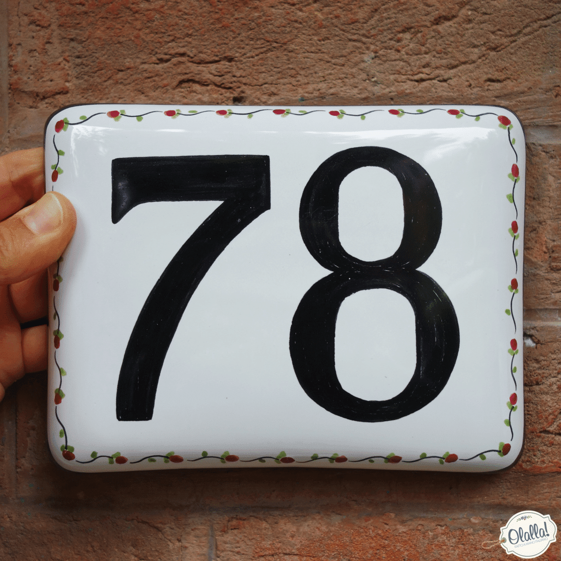 Numero Civico Nero Ceramica Bordo Decorato Fiorelliniy