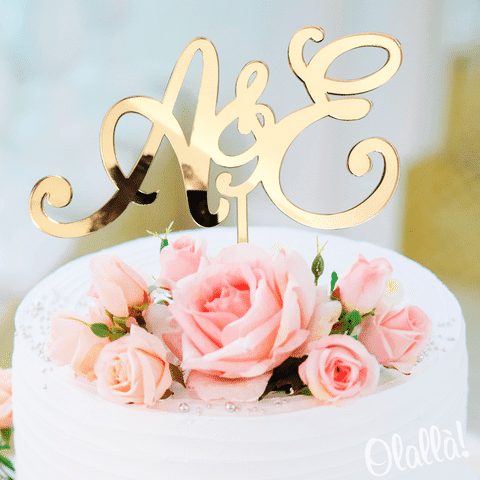 Cake Topper Oro Iniziali Romantiche