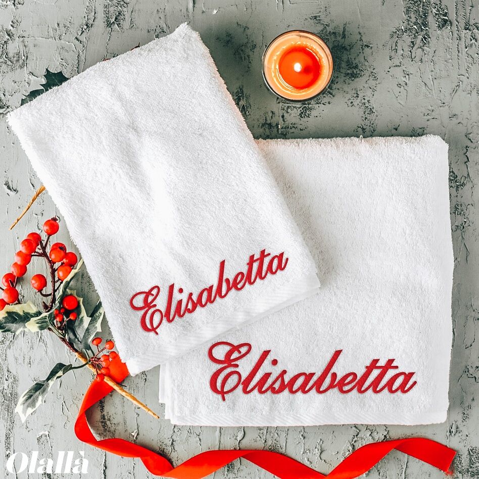 SET ASCIUGAMANI PERSONALIZZATI RICAMO Natale Rosso