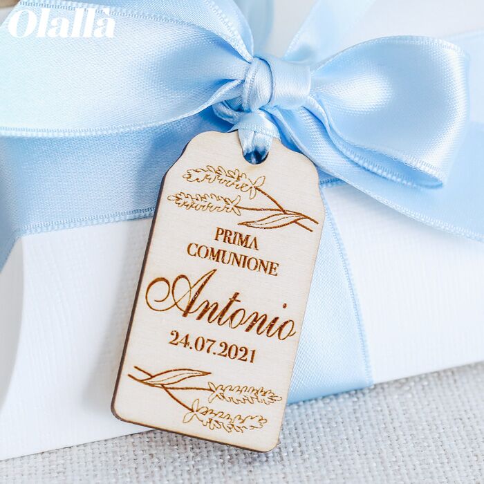 Etichetta Tag Legno Personalizzabile Battesimo Bomboniera