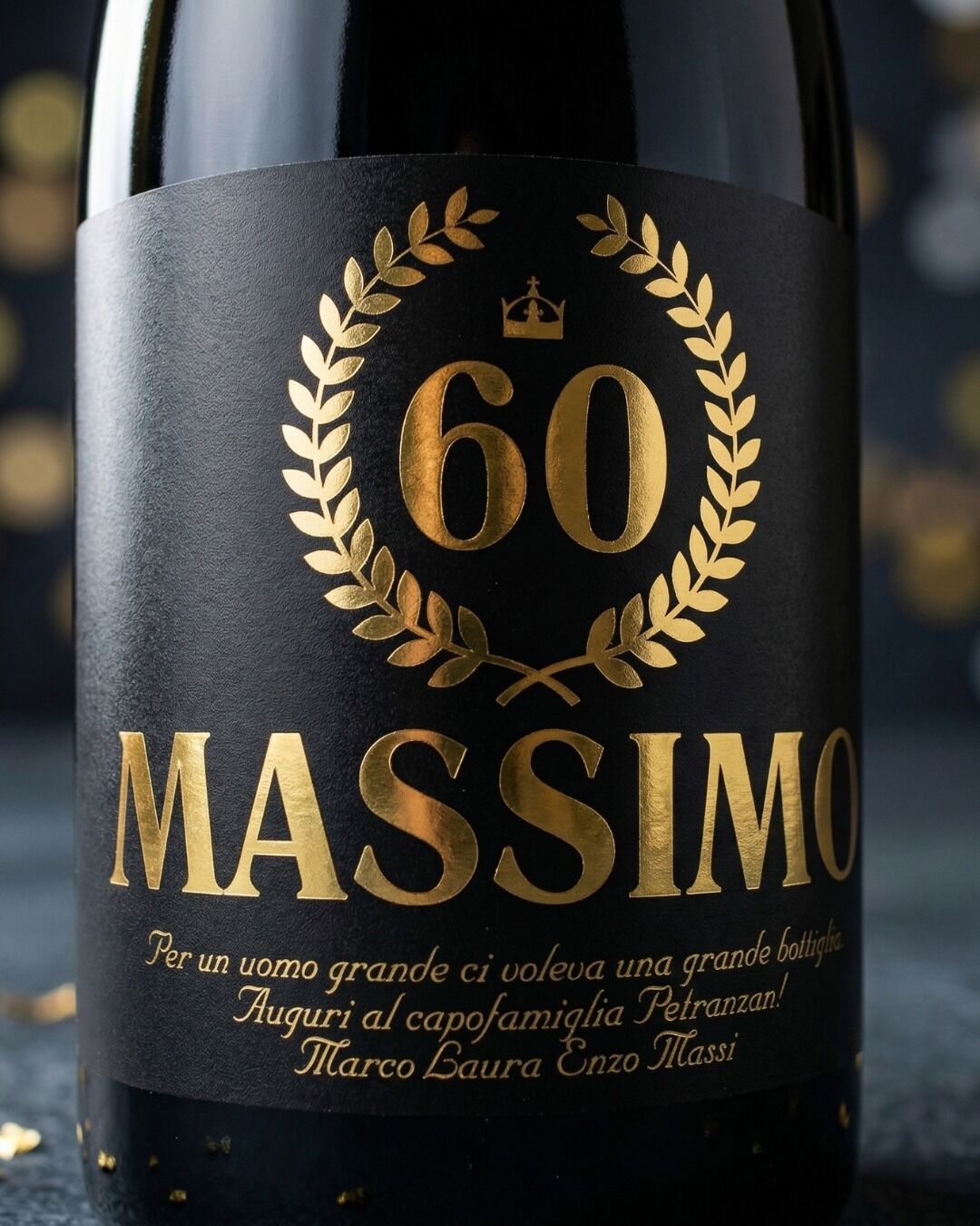 Bottiglia di Vino Personalizzata per Compleanno Lamina Oro Idea Regalo 50 anni 60 anni 70 anni ... - immagine 4