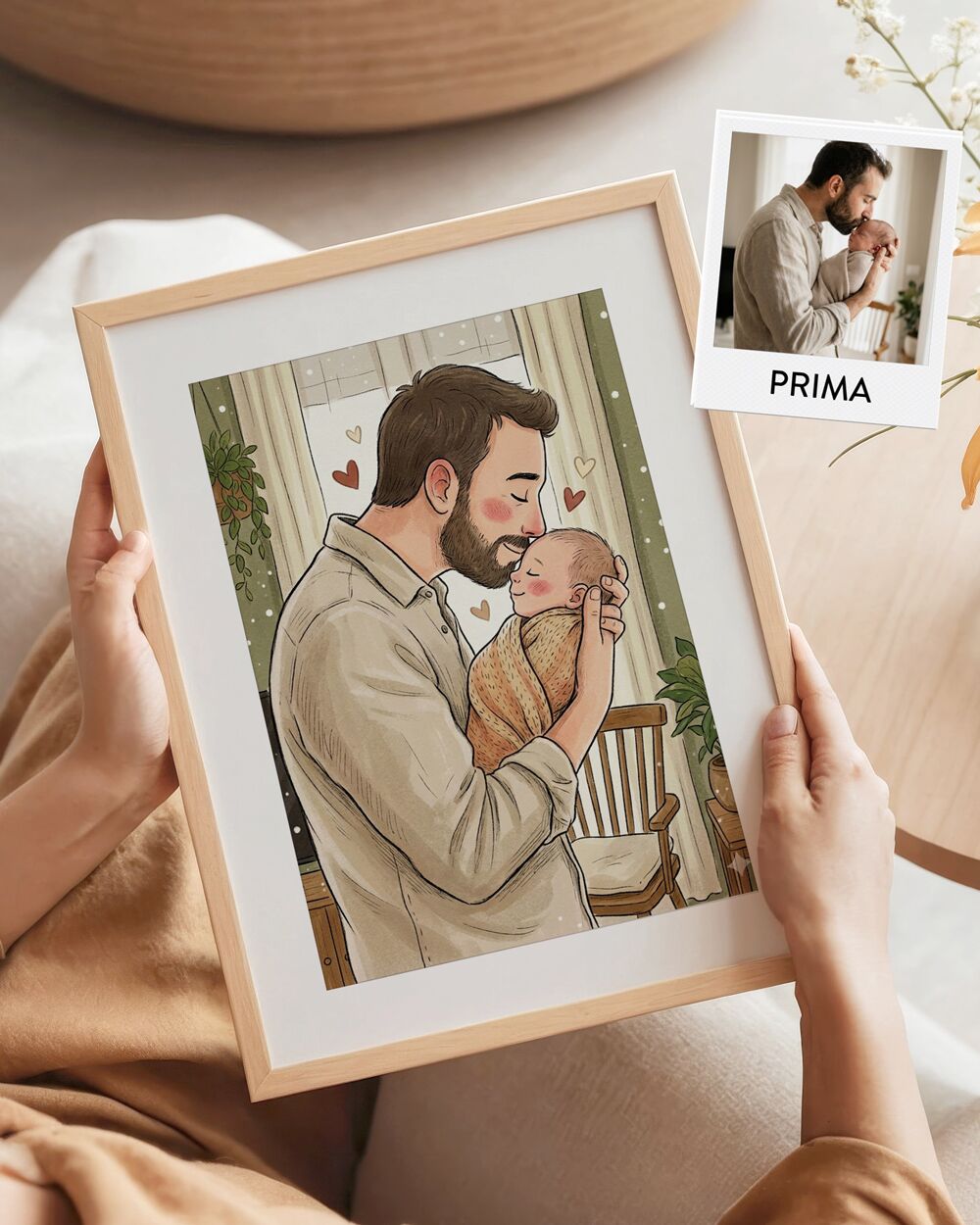 RITRATTO Illustrazione Papa Figlio Neonato Romantica Personalizzato Da Foto