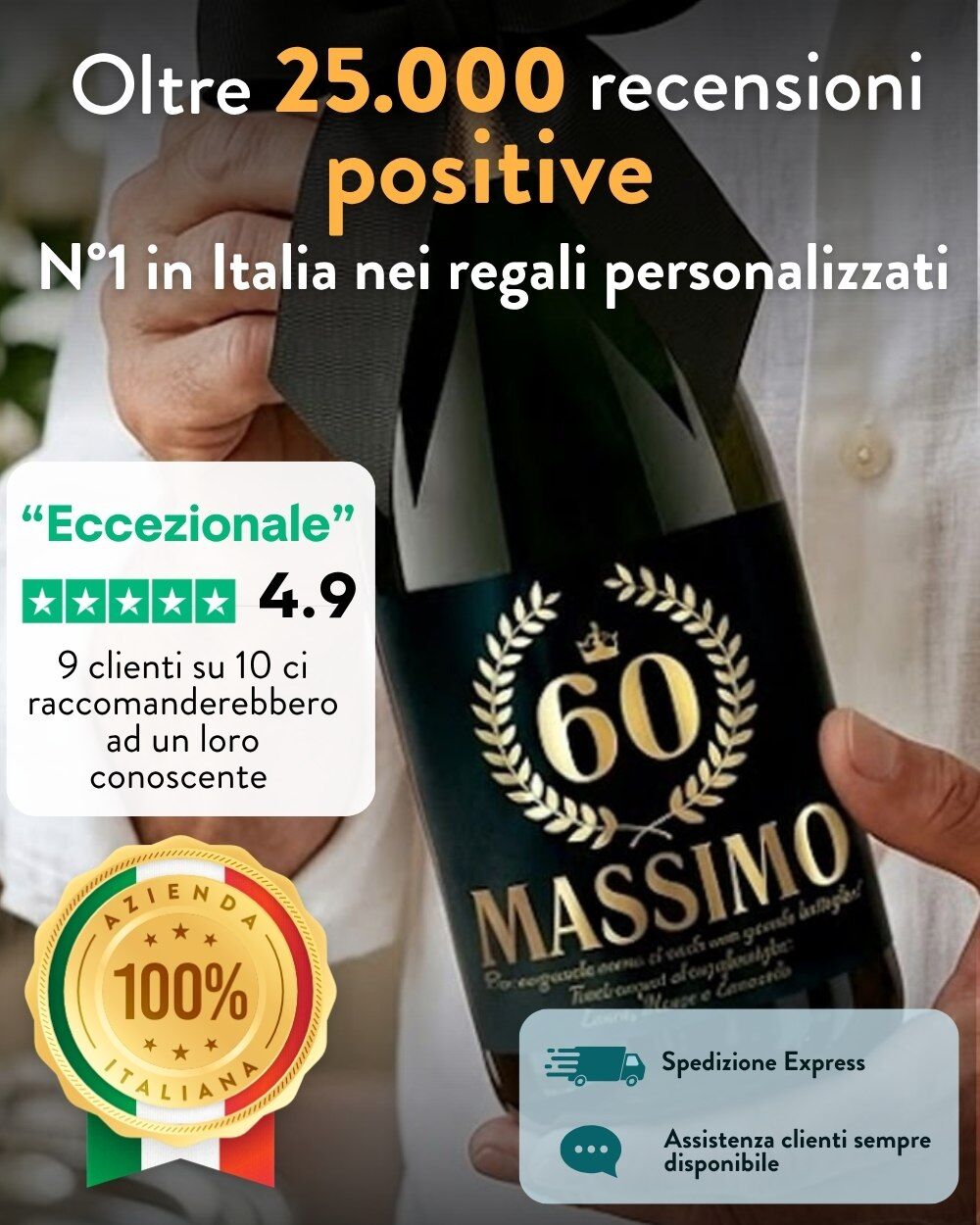 Bottiglia di Vino Personalizzata per Compleanno Lamina Oro Idea Regalo 50 anni 60 anni 70 anni ... - immagine 6