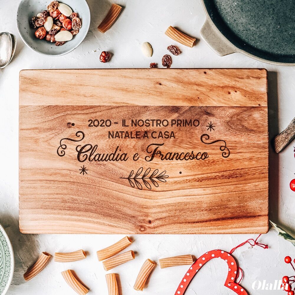 Tagliere Personalizzabile con Decoro Natalizio e Frasi e Nomi a scelta