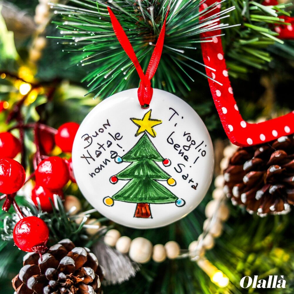 Pallina Ceramica Albero Dipinta Mano Scritta