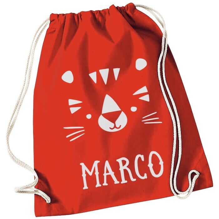 Zainetto Sacca Personalizzato Nome Tigre Rosso