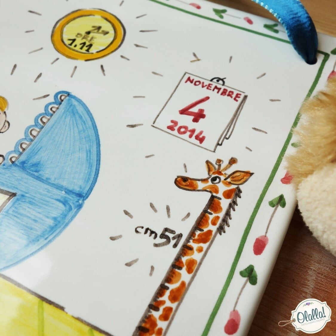 Targa in Ceramica Personalizzata per Annuncio Nascita Dipinta a Mano - immagine 5