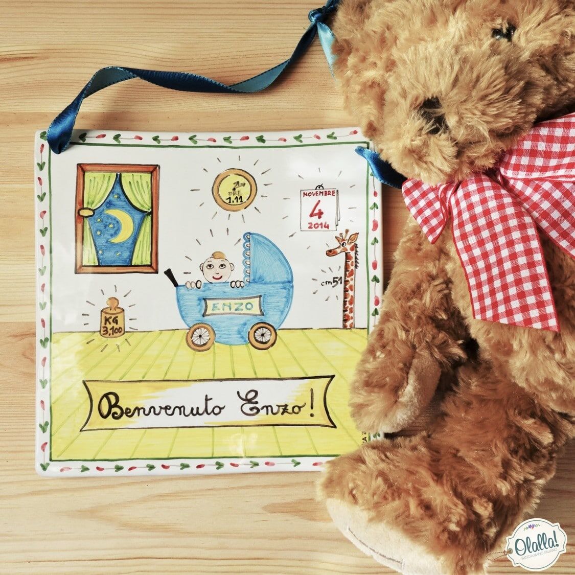 Targa in Ceramica Personalizzata per Annuncio Nascita Dipinta a Mano - immagine 7