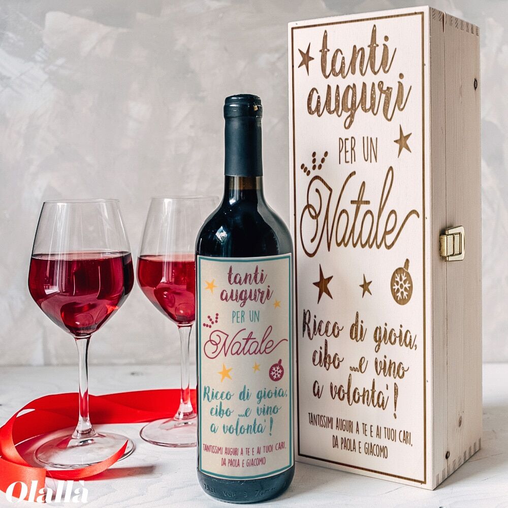 Cassettina Porta Vino in Legno Personalizzabile Tanti Auguri di Natale