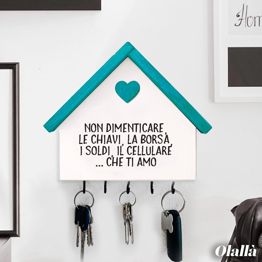 Casetta Appendichiavi in Legno con Cuore Personalizzabile con Dedica - Idea Regalo San Valentino, Anniversario, Casa Nuova - immagine 12