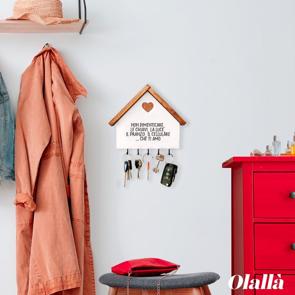 Casetta Appendichiavi in Legno con Cuore Personalizzabile con Dedica - Idea Regalo San Valentino, Anniversario, Casa Nuova - immagine 14