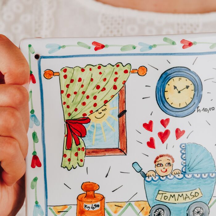 Targa in Ceramica Personalizzata per Annuncio Nascita Dipinta a Mano - immagine 2