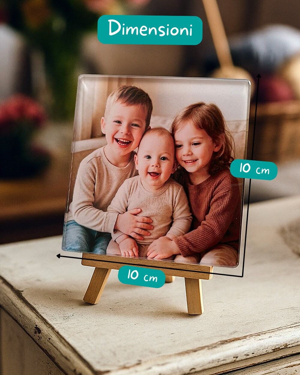 Piastrella in Plexiglass Personalizzata con Foto su Mini Cavalletto in Legno - Idea Regalo per i Nonni, Festa dei Nonni - immagine 3