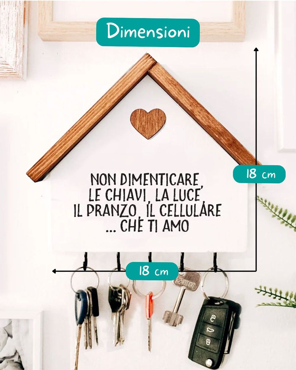Casetta Appendichiavi in Legno con Cuore Personalizzabile con Dedica - Idea Regalo San Valentino, Anniversario, Casa Nuova - immagine 5
