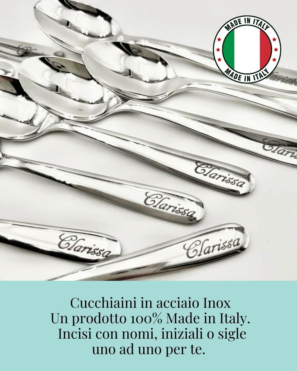 Cucchiaino Personalizzato in Acciaio con Nome - Idea Bomboniera Battesimo Comunione Cresima - immagine 4