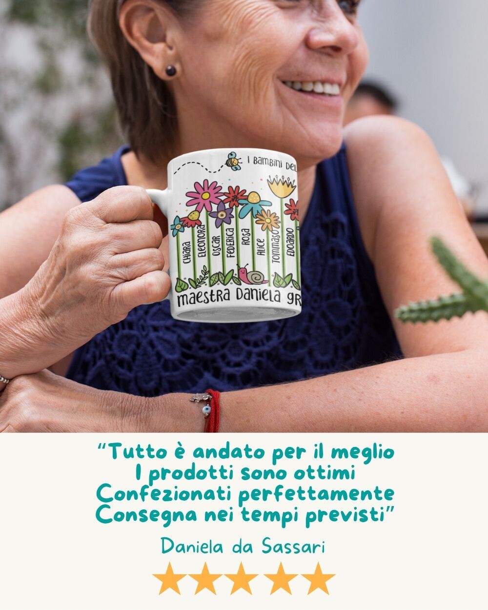 Tazza Personalizzata con Fiori e Nomi dei Bambini - Idea Regalo per Maestra - immagine 6
