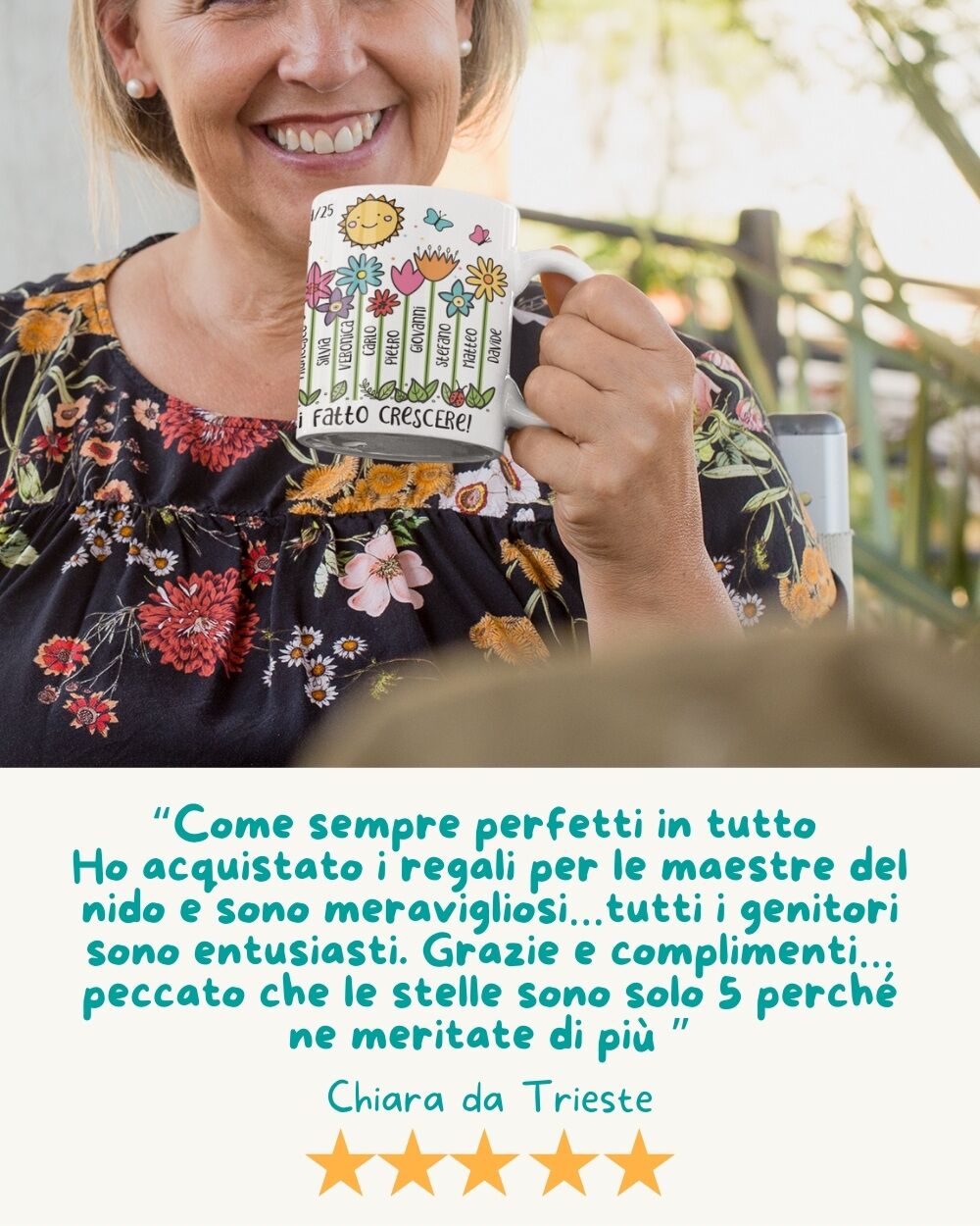 Tazza Personalizzata con Fiori e Nomi dei Bambini - Idea Regalo per Maestra - immagine 7