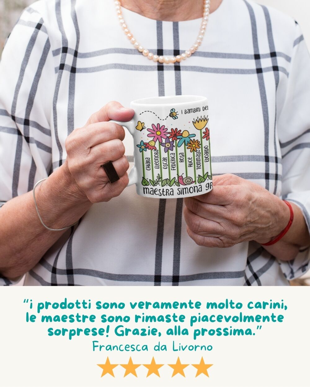 Tazza Personalizzata con Fiori e Nomi dei Bambini - Idea Regalo per Maestra - immagine 9