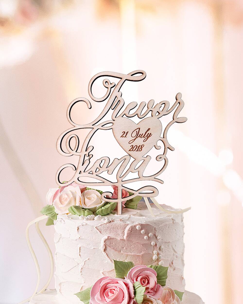 Cake Topper Laser Personalizzato Legno Cuore Data