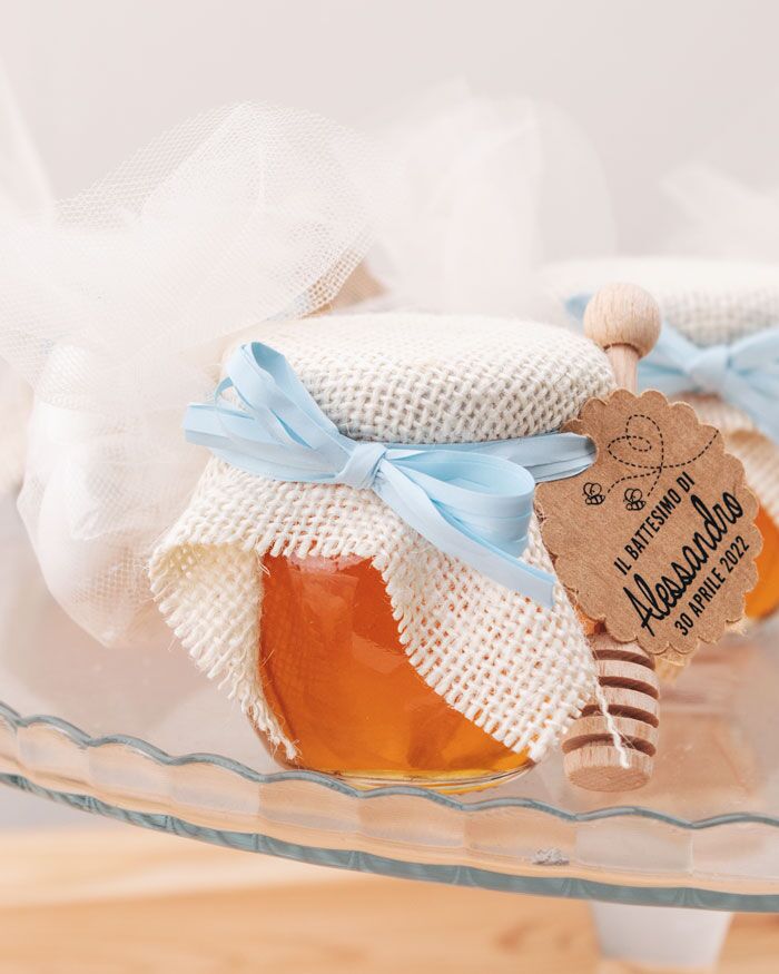 Bomboniera Miele Vasetto Battesimo Kraft2