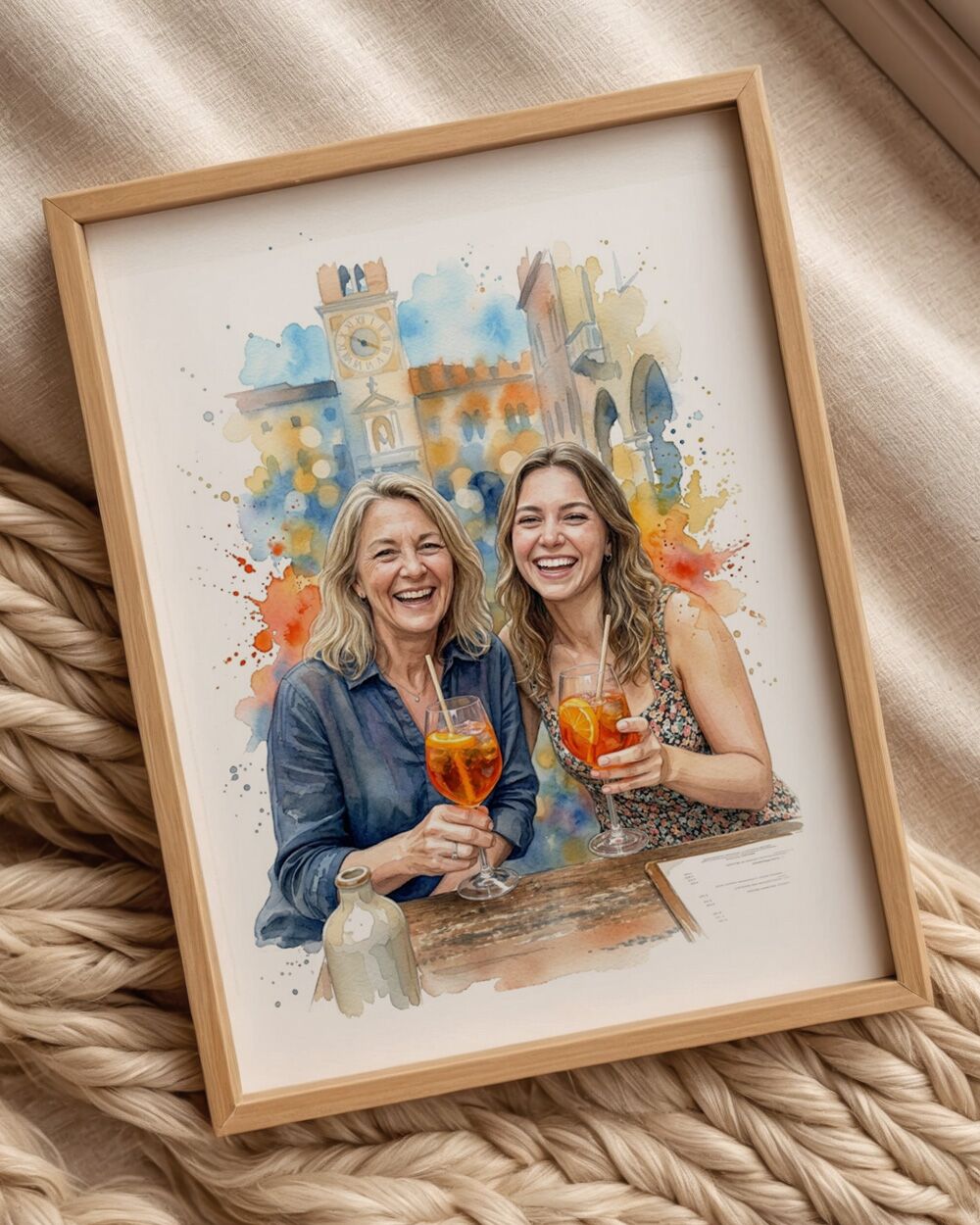 Acquerello Ritratto Mamma Figlia Personalizzato Intelligenza Artificiale Su Misura
