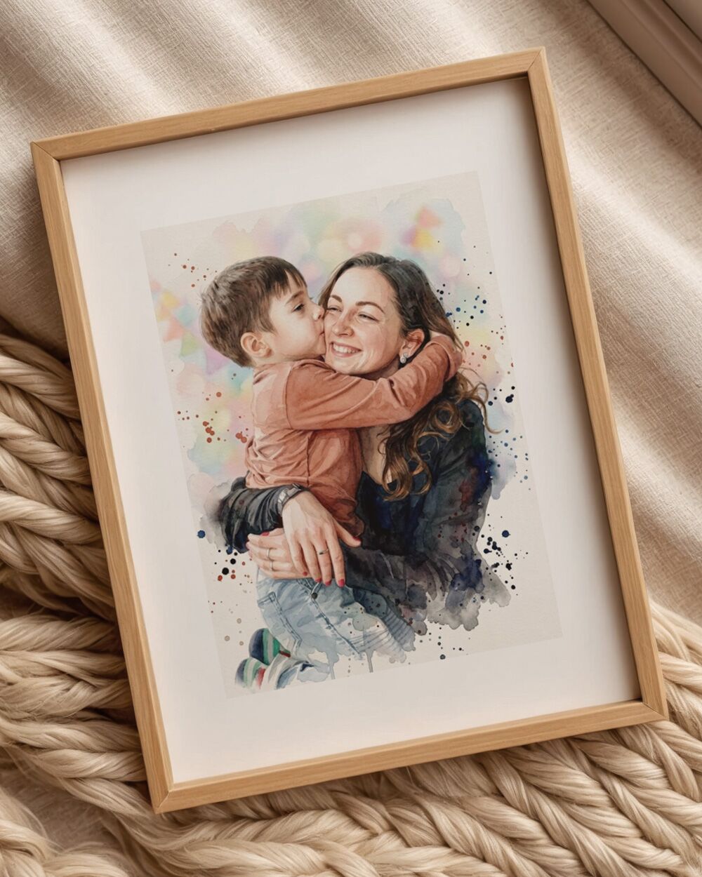 Acquerello Ritratto Mamma Figliocolore Su Misura