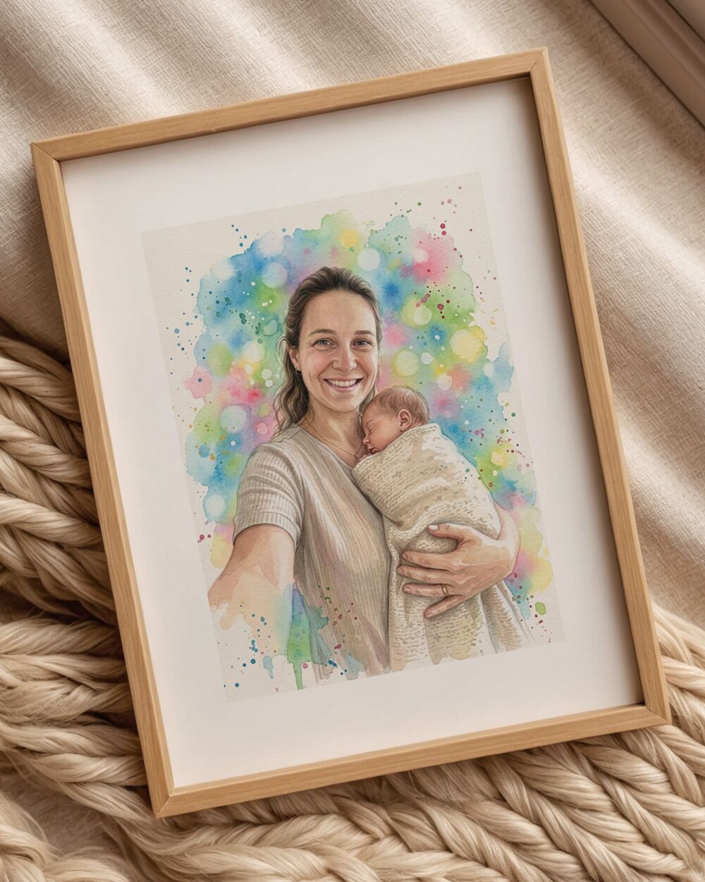 Acquerello Ritratto Mamma Neonato Su Misura