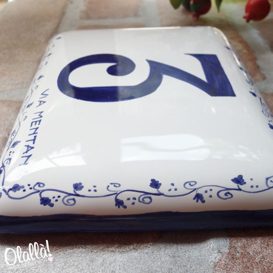 Numero Civico Decoro Blu Fiorellini Personalizzabile3