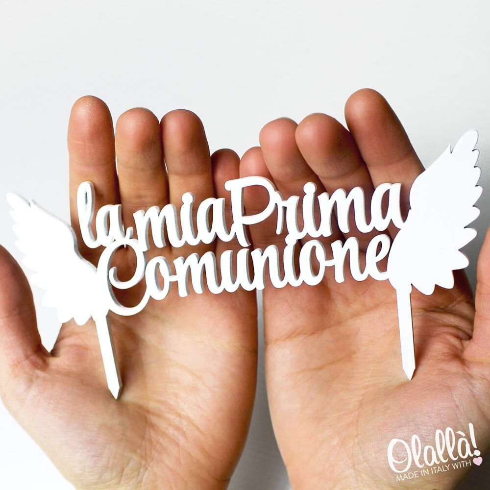 Cake Topper La Mia Prima Comunione Ali Personalizzato Bianco