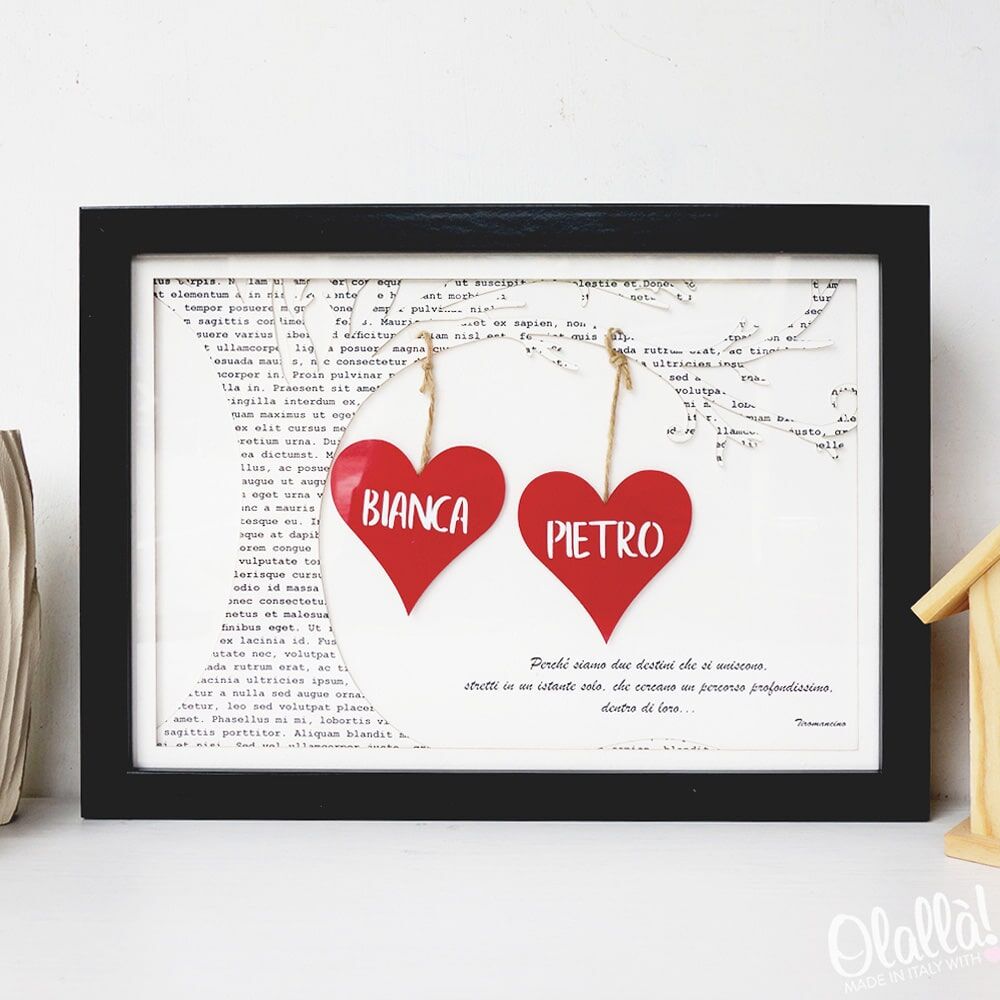 Quadretto Personalizzato Paper Cut Amore Cuori Albero