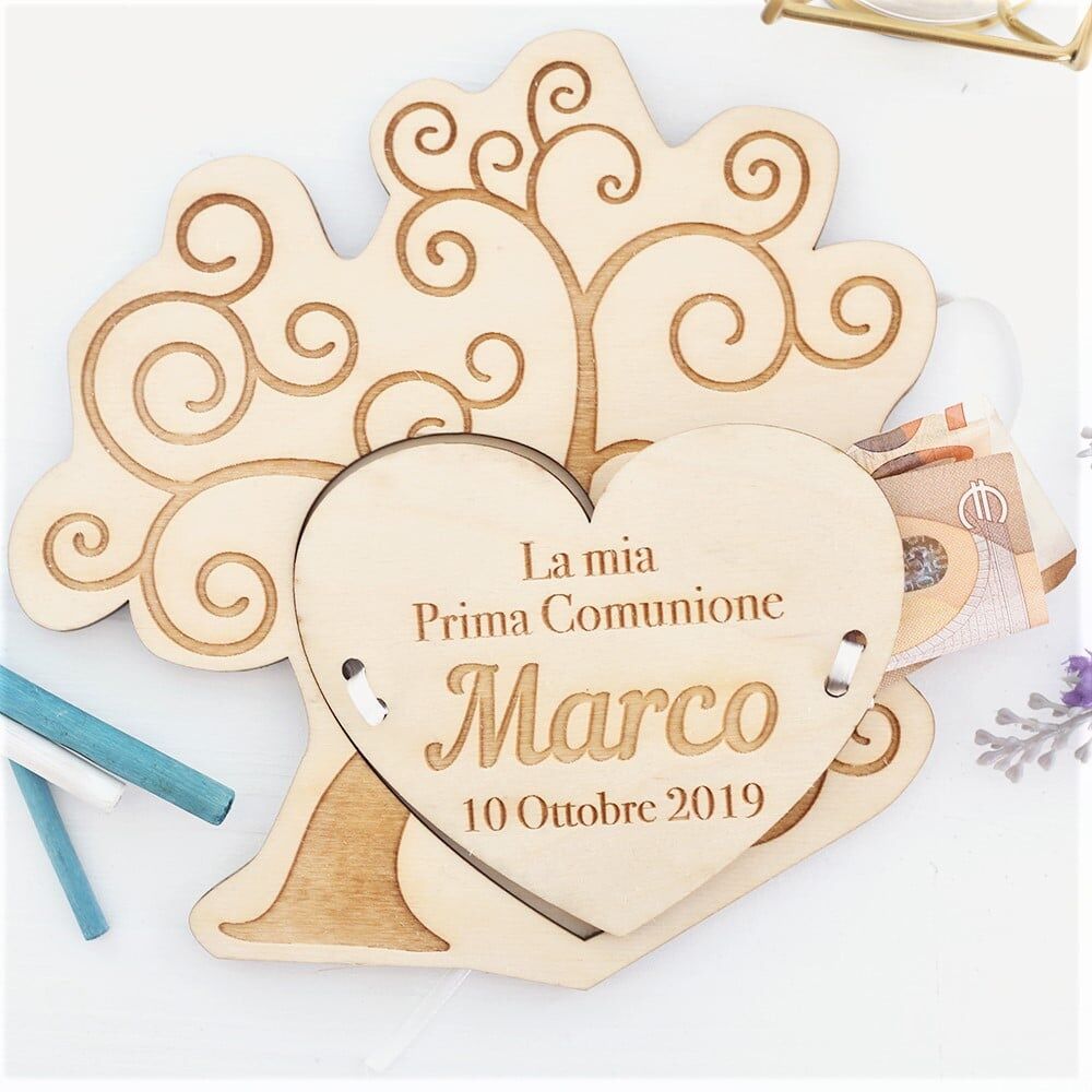 Portasoldi Comunione Legno Personalizzato Dedica 5 1