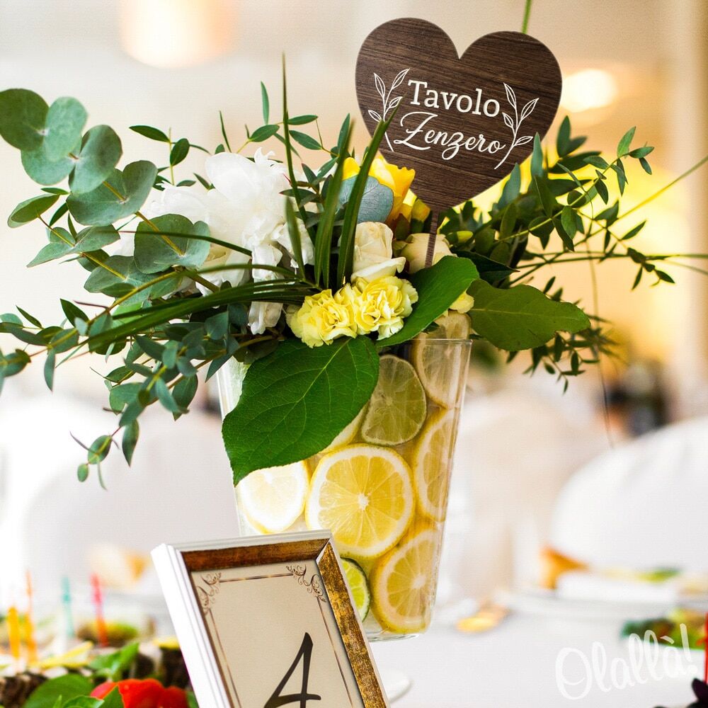 Segnatavolo Legno Cuore Matrimonio Foliage