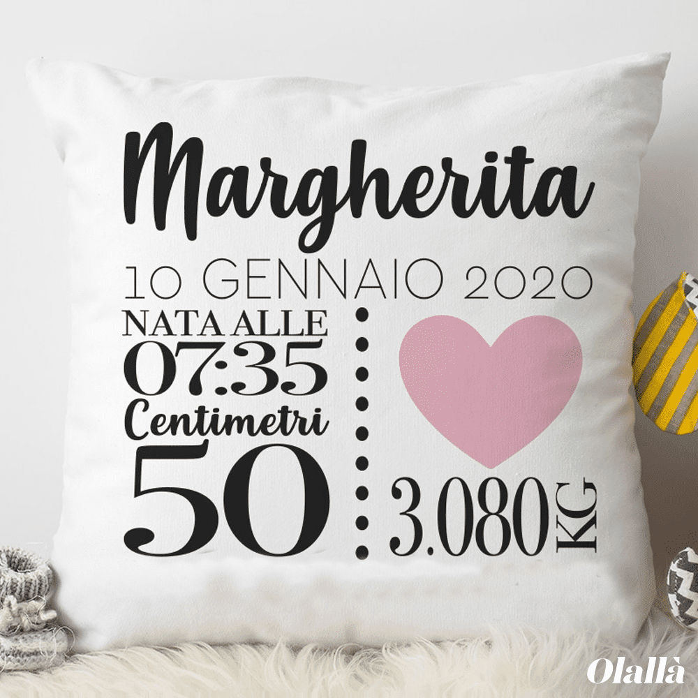 Cuscino Dati Nascita Personalizzato