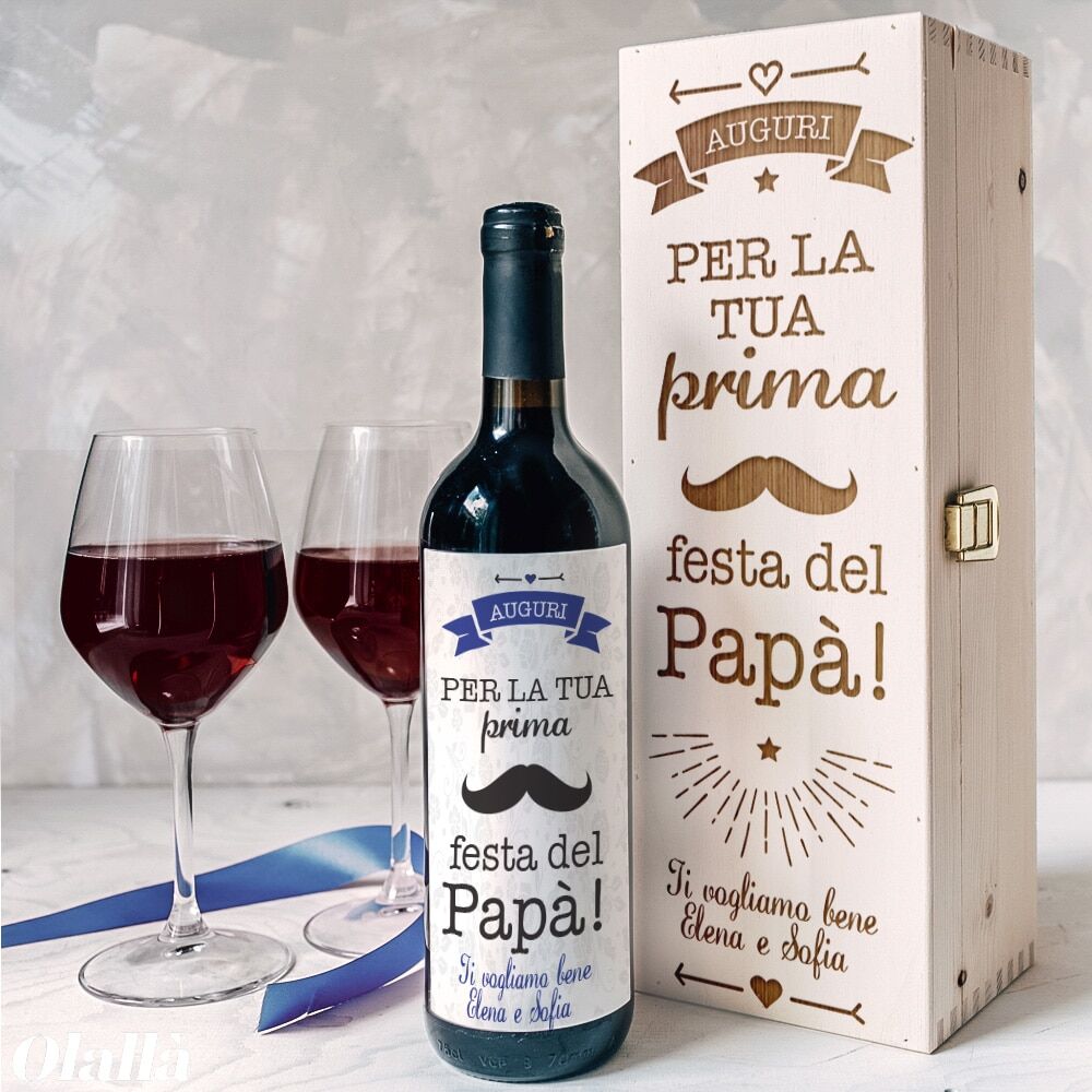 Cassettina BOTTIGLIA VINO Prima Festa Papa Personalizzata334