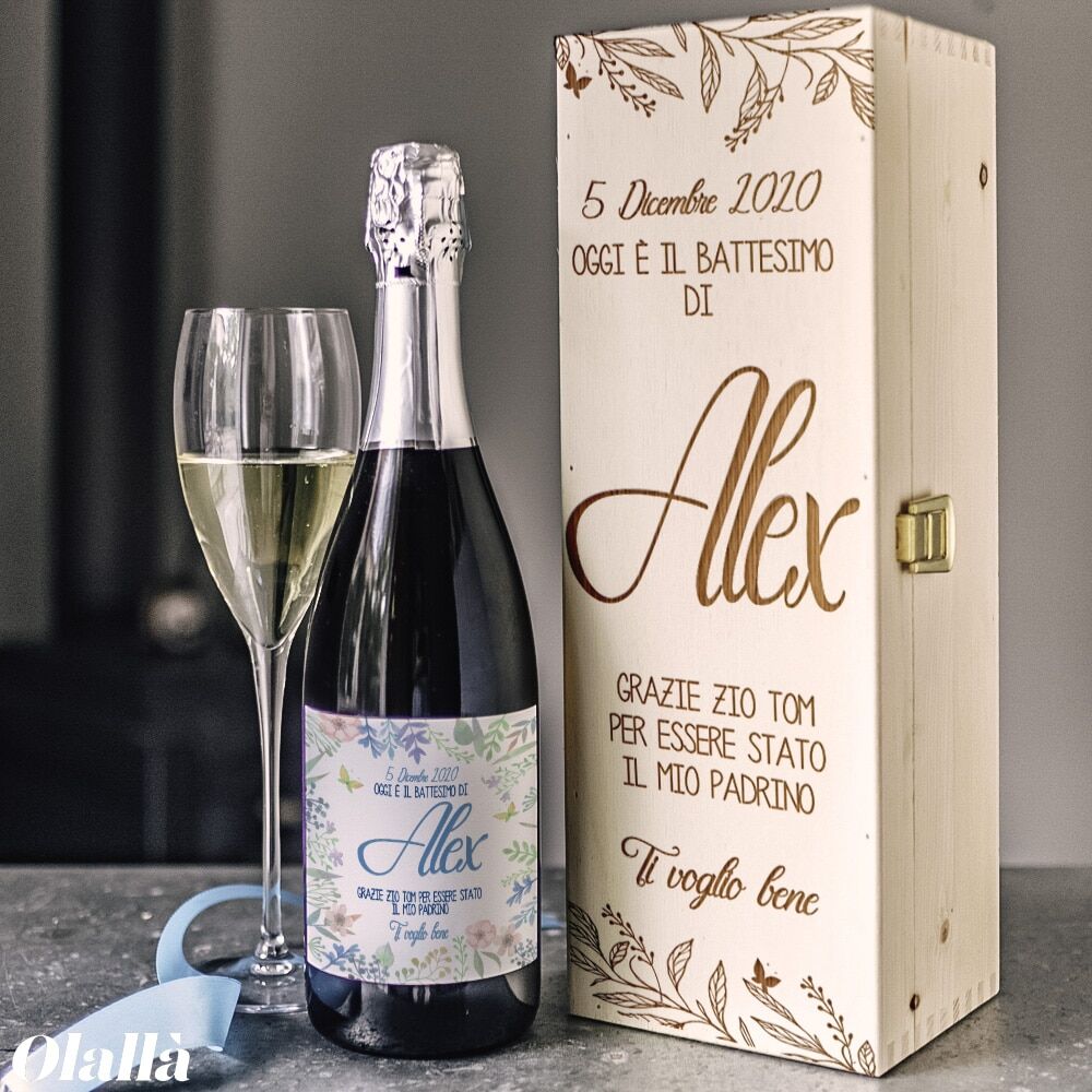 Cassettina Battesimo Regalo Personalizzato Spumante