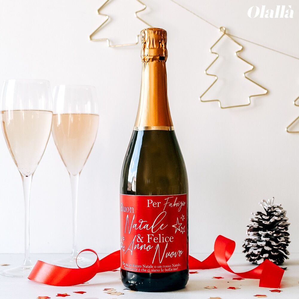 Bottiglia Buon Natale Etichetta Personalizzata Rossa