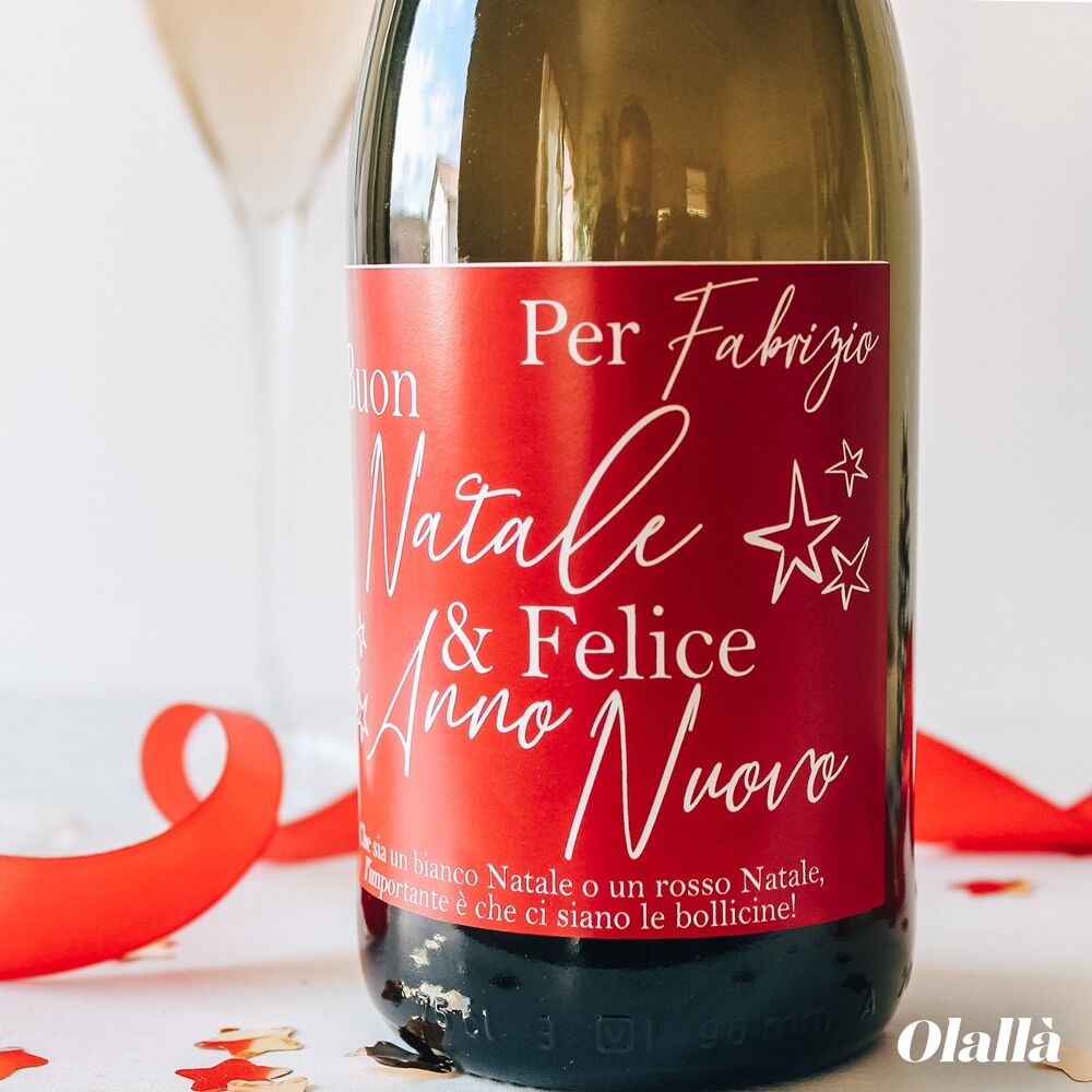 Bottiglia Buon Natale Etichetta Personalizzata Rossa1